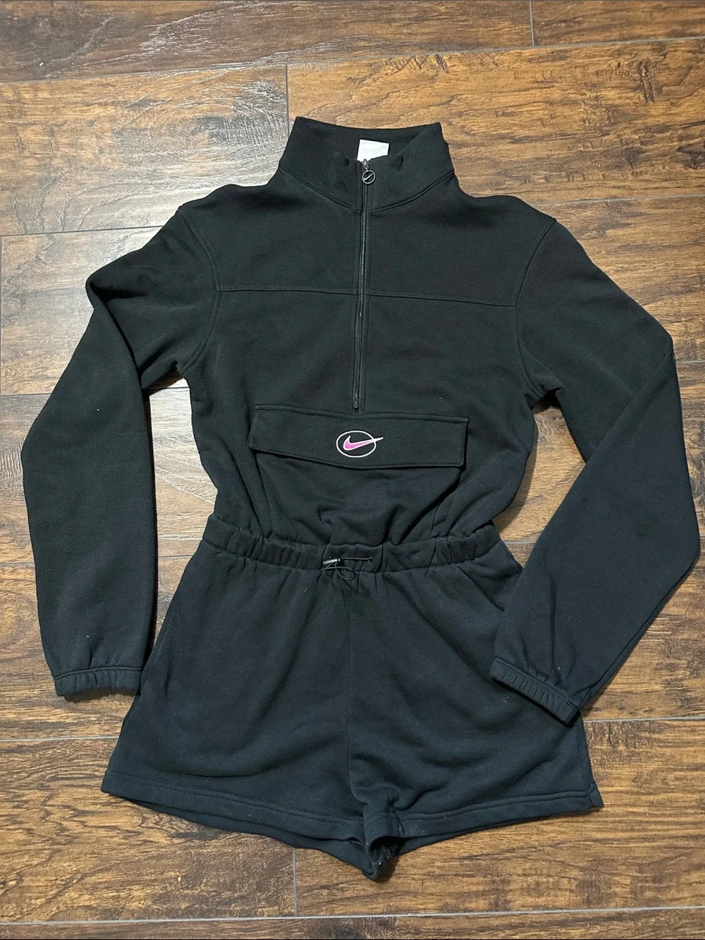 Nike Black Fleece Athletic Romper with Pink Swoosh - Women's Shorts